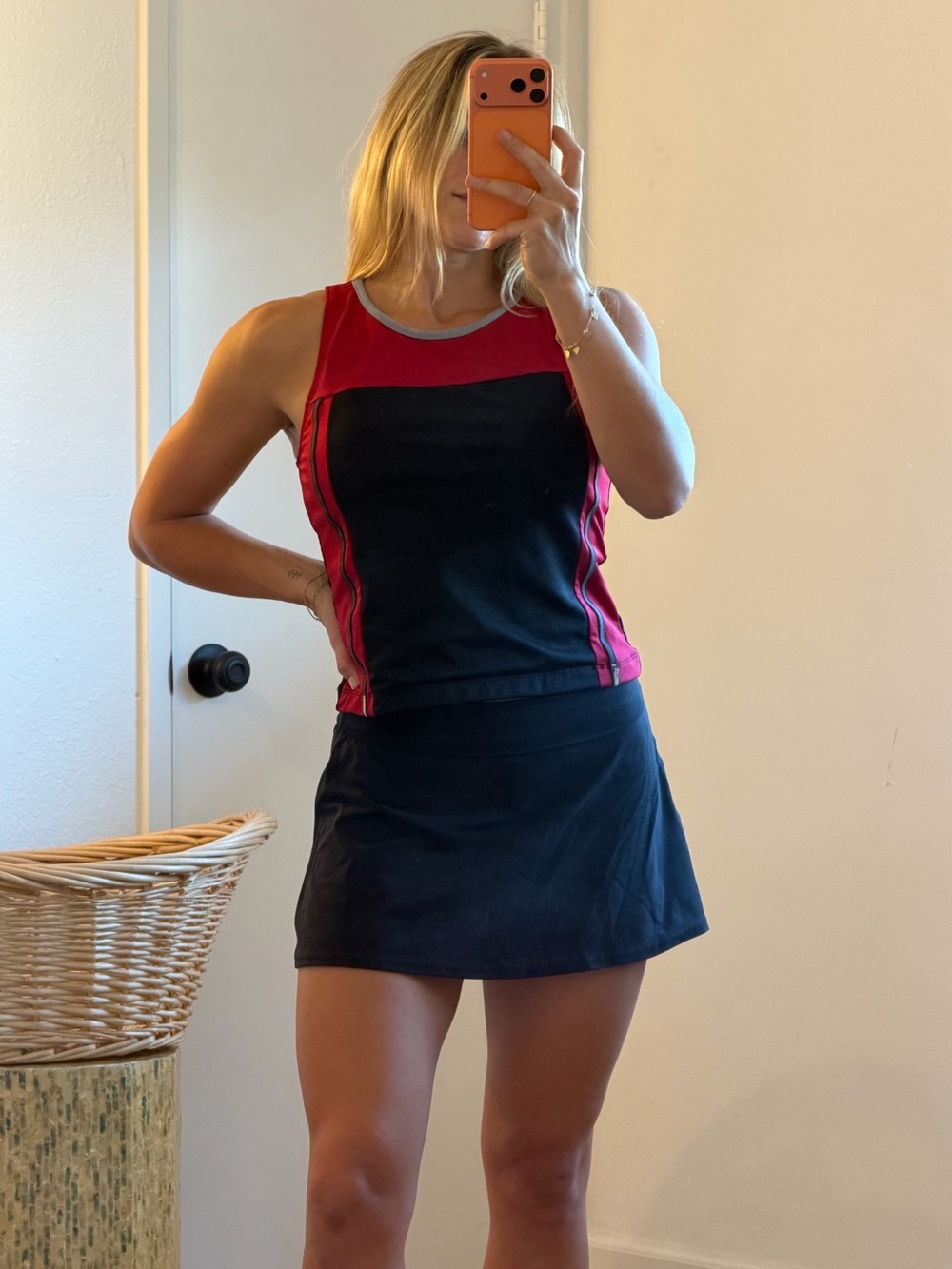 Athletic Works Colorblock Athletic Tank Top Red Black Activewear y2k